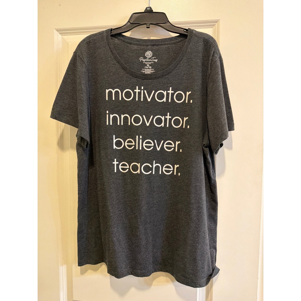 PositiviTees Women Teacher Graphic T-Shirt XL Gray Motivator Innovator Believer